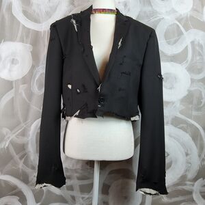 COVONA Unisex Sz M/L Black Cropped Tatered Distressed Suit Jacket Haute Couture